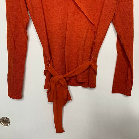 3/$20 Mercer & Madison women's burnt orange merino wool v-neck wrap sweater SZ S - Picture 4 of 9